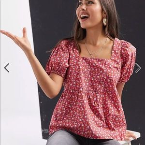 Mango square neck peplum blouse in vintage floral print